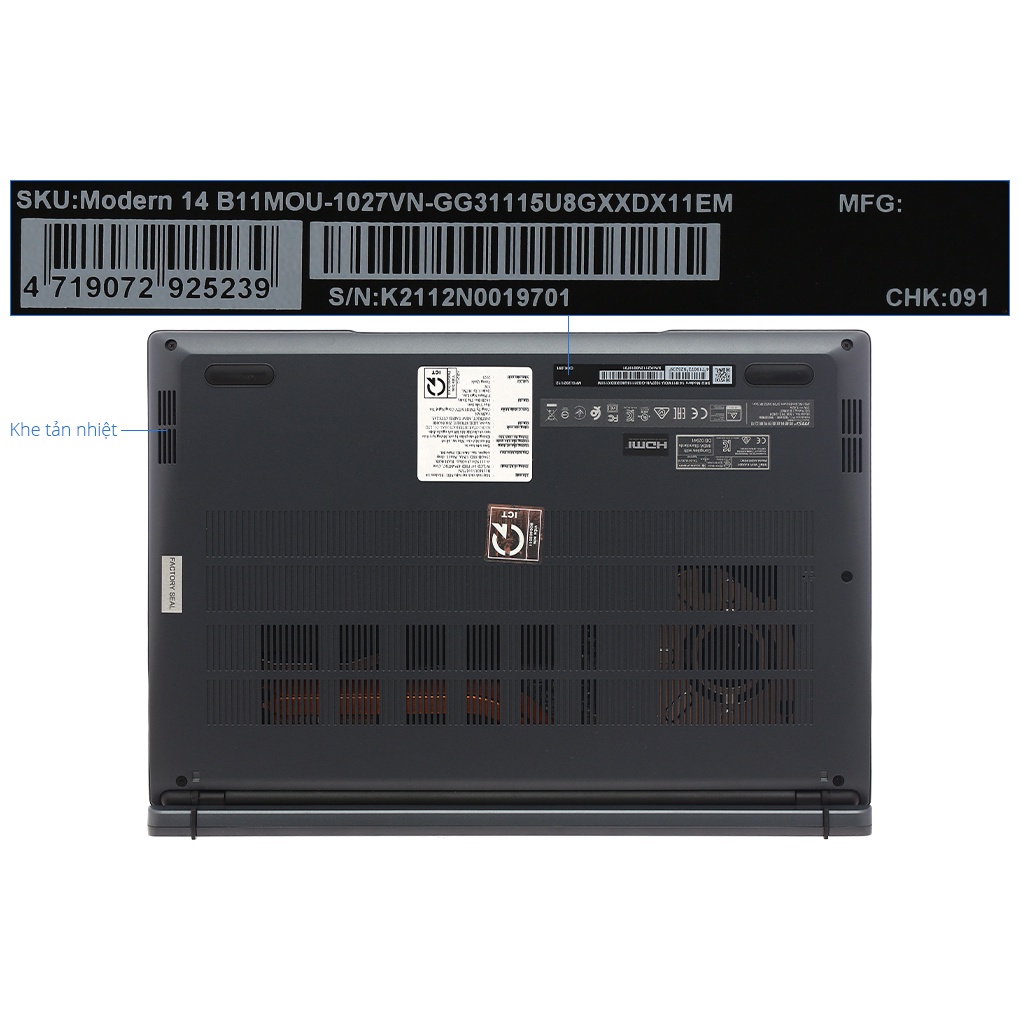 Laptop MSI Modern 14 B11MOU i3 1115G4/8GB/256GB/14"F/Win11//Xám