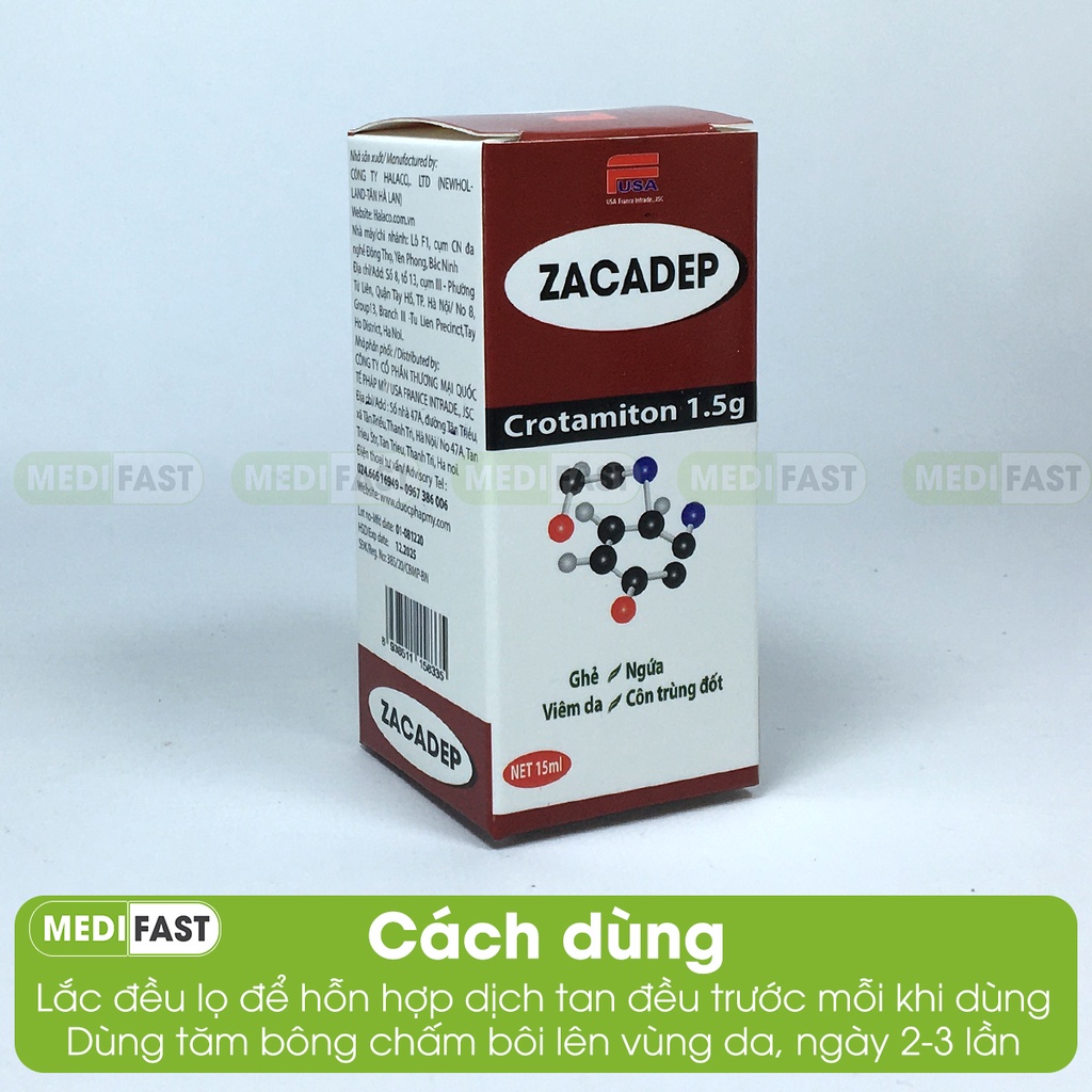 Giảm ghẻ ngứa côn trùng đốt dạng nước Zacadep lọ 15ml và Zacaderm tuýp 15g dạng kem  bôi lên da, móng, tóc