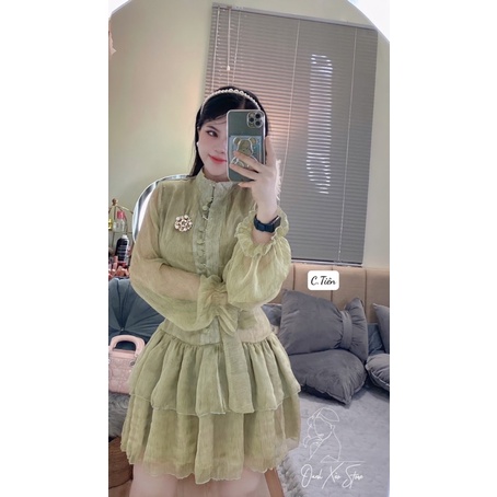 Đầm tơ cúc bọc 2 màu khách e mặc xinh quá