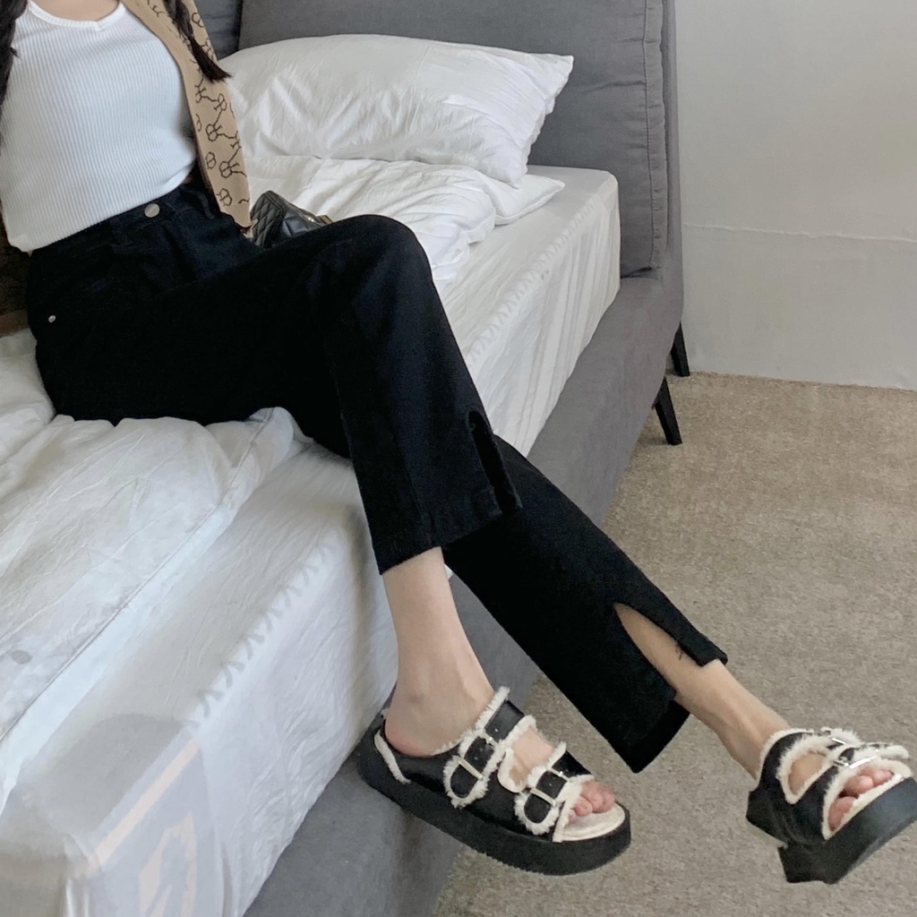 Quần Jean Đen Dáng Ôm Ống Đứng Thời Trang Cho Nữ