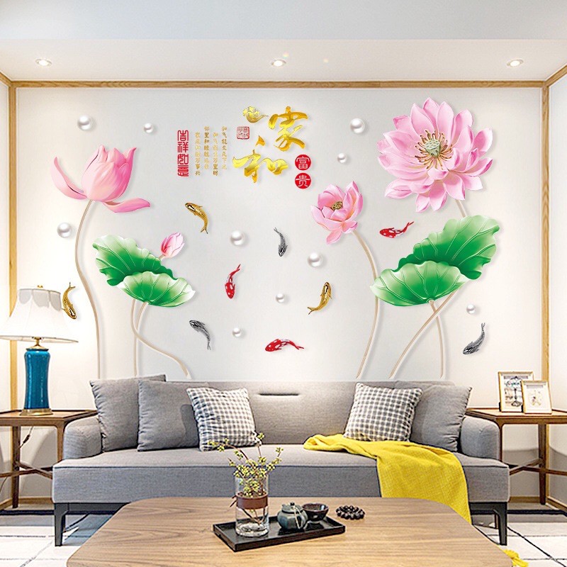 Decal trang trí tường - Hoa Sen Hồng Tím size lớn( 2 tấm )