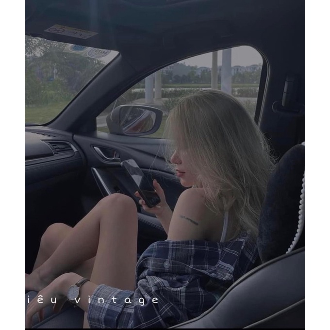 Sơ mi caro xanh dáng rộng có túi ngực-chicclothes