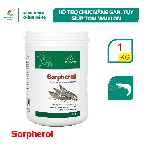 Vemedim Sorpherol tôm, thức ăn bổ sung hỗ trợ gan cho tôm, giúp tôm mau lớn, lon 1kg