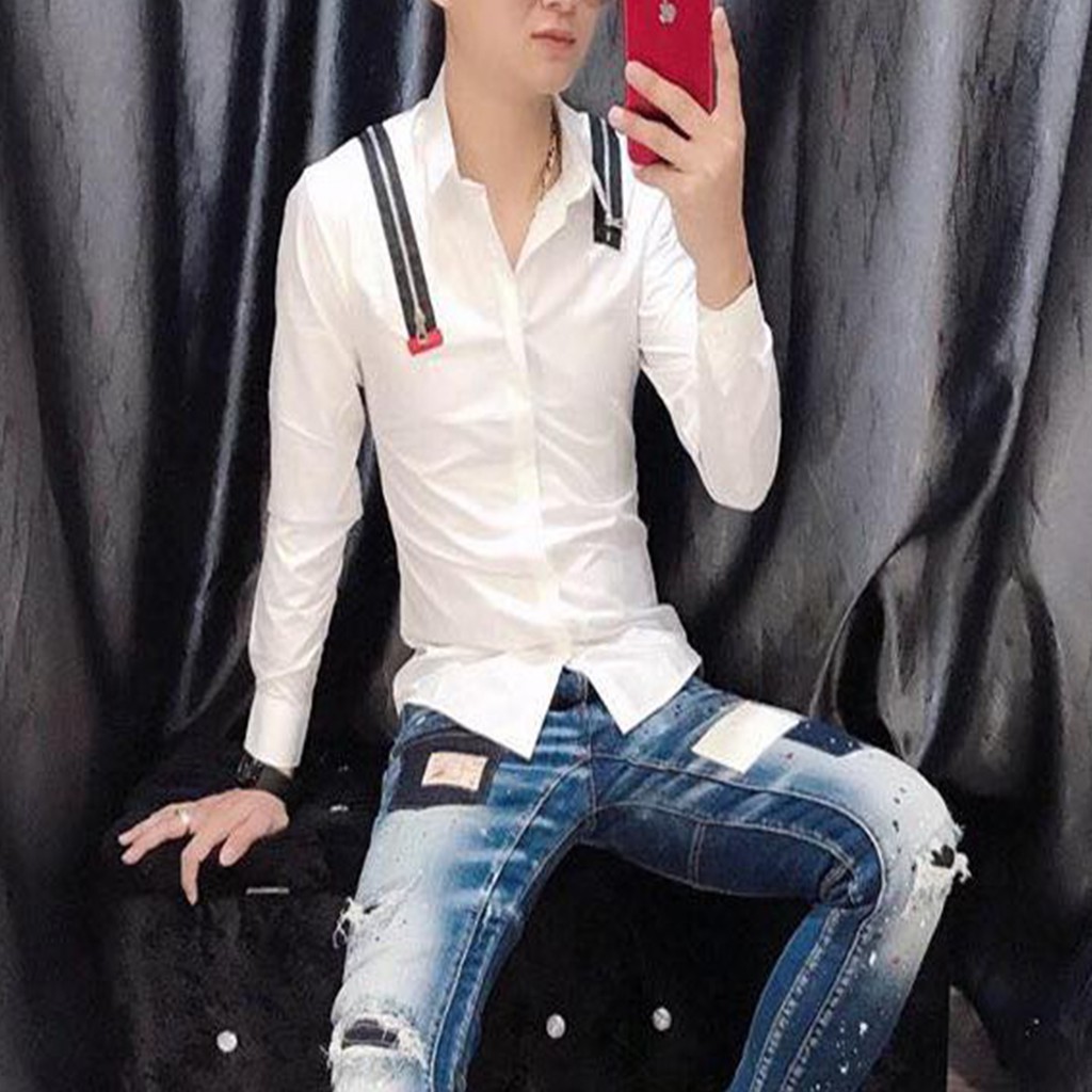 Áo Sơ Mi Nam Trắng Mix Khóa Vai Dài Tay Cực đẹp, Cao Cấp [ Giá cam kết rẻ nhất ] | BigBuy360 - bigbuy360.vn