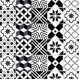 Set 30 ô decal gạch bông đen - trắng