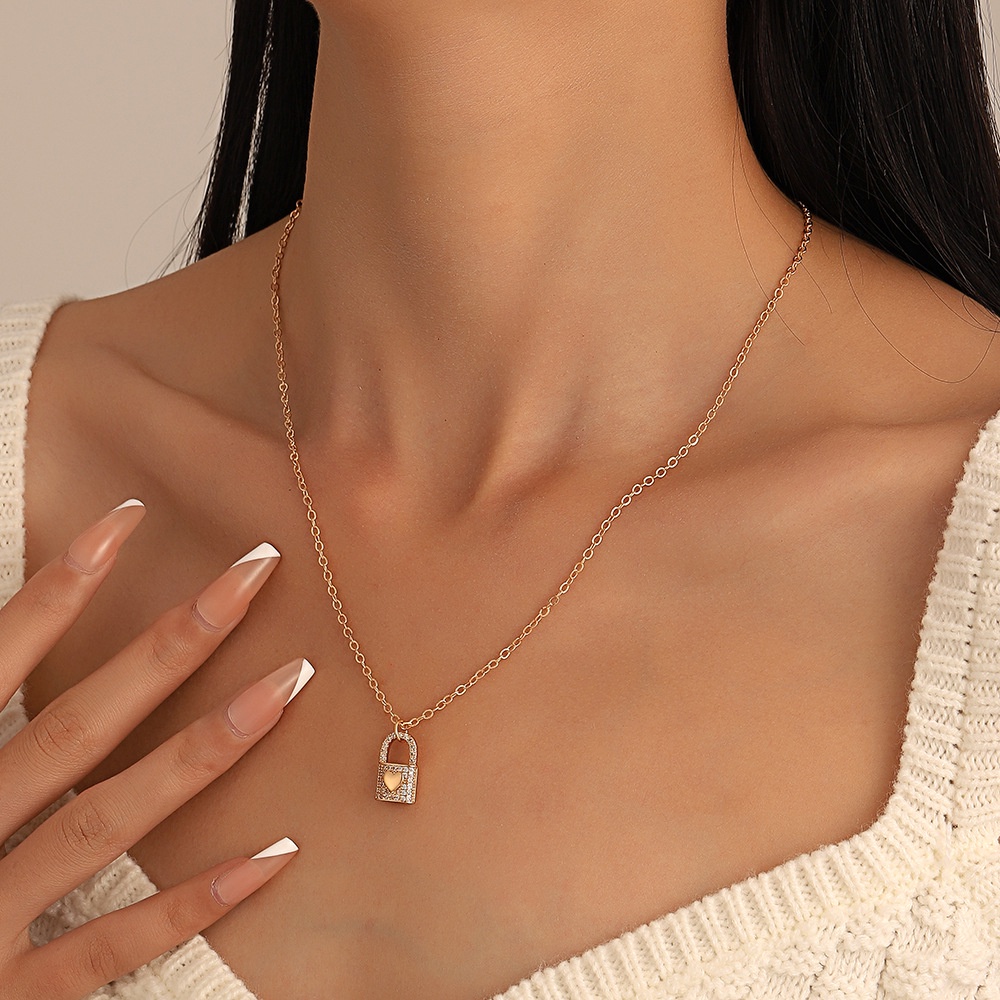 Vòng cổ Mặt Ổ Khóa Trái Tim Đính Đá zircon Thời Trang Cho Cặp Đôi