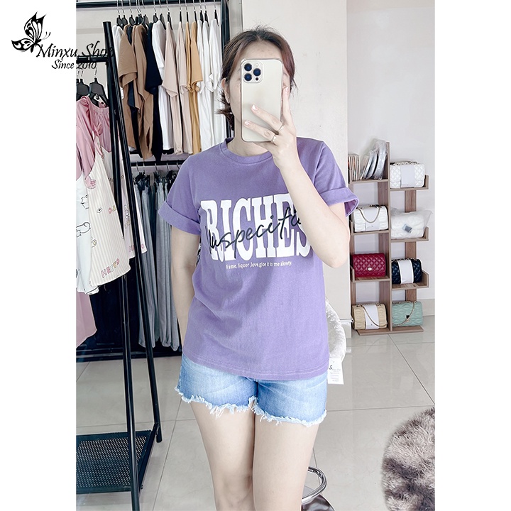 Áo thun nữ, áo phông in hình dáng vừa, tay bận gấu hàng loại đẹp Minxu Shop mã AO94