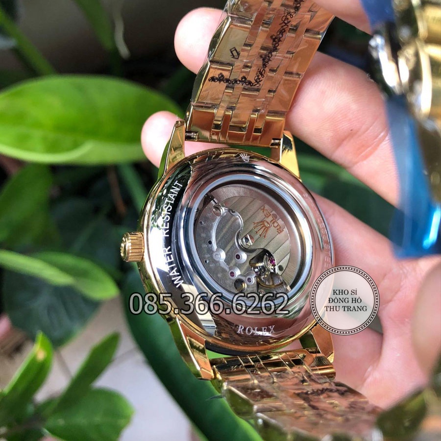 Đồng hồ nam Rolex cơ Automatic máy Nhật mẫu 3 kim trắng viền vàng cắt vát kim cương size 40-41mm
