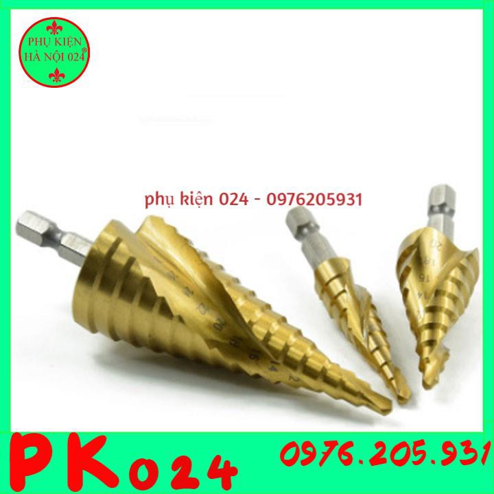 Bộ 3 Mũi Khoan Tầng Tháp Xoắn - Chuôi Lục Giác 4-32mm Khoan Sắt,Nhôm...Trục 6.35mm Màu Vàng Cao Cấp Sang Trọng
