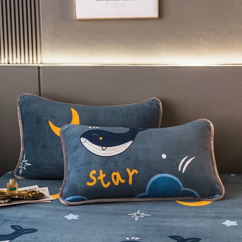 Bộ ga và 2 vỏ gối nỉ nhung tuyết hoạ tiết 3D mềm mịn dễ thương | BigBuy360 - bigbuy360.vn