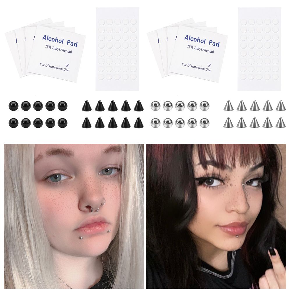 [Hàng mới về] Khuyên mũi giả màu đen/ bạc bằng thép không gỉ dễ sử dụng