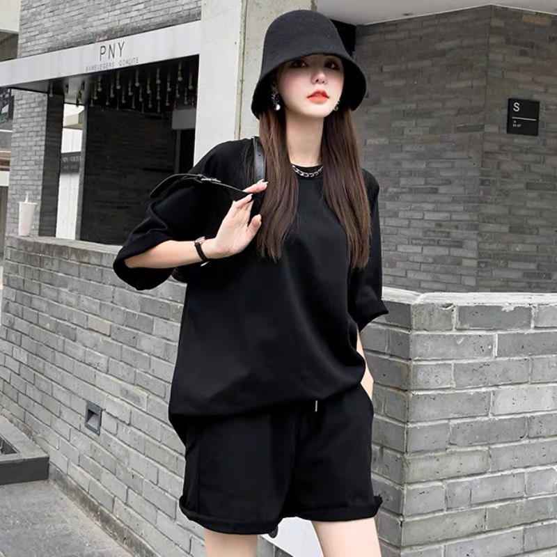 Bộ thể thao nữ trơn basic mùa hè mặc đi chơi bộ vải cotton kèm quần short đủ size thoáng mát