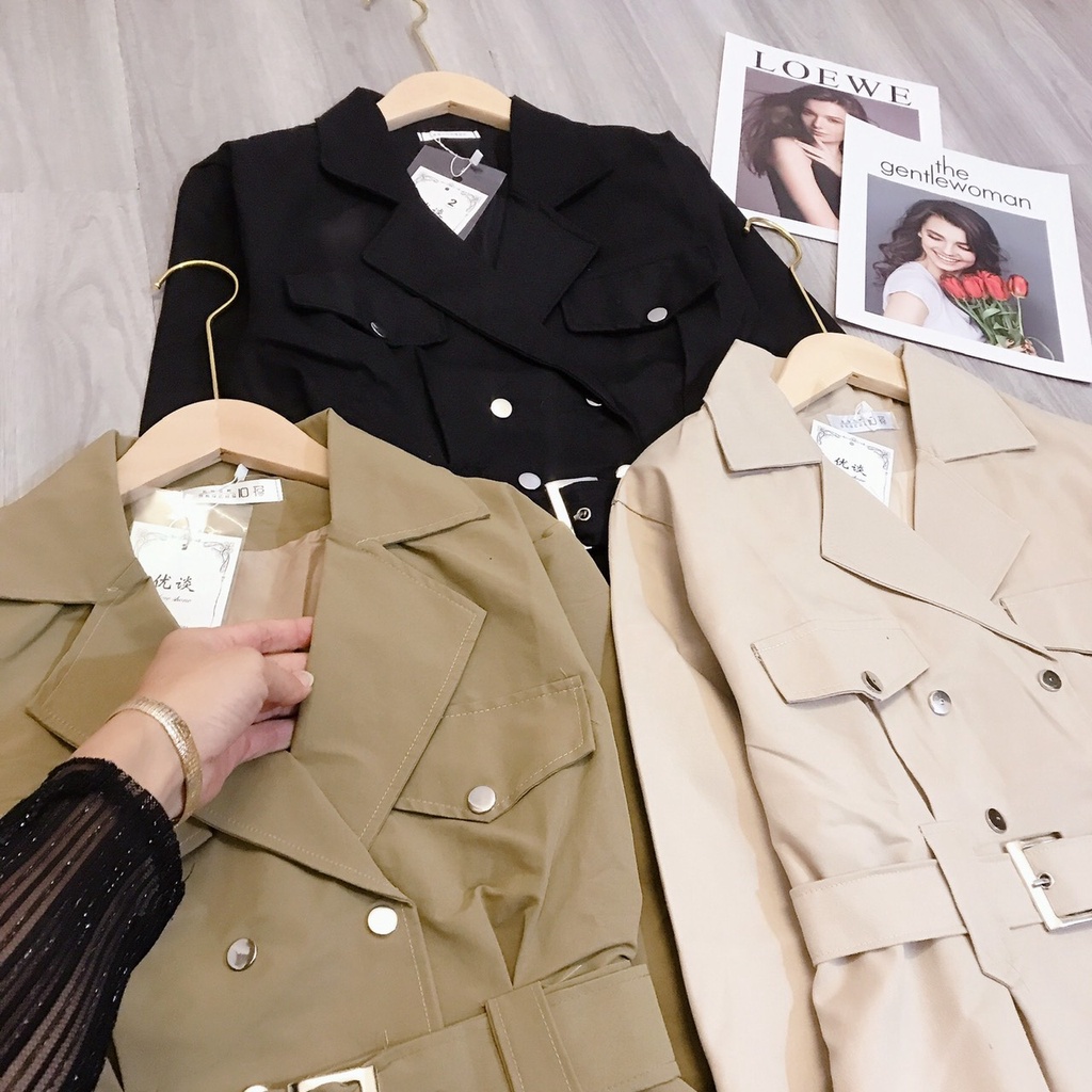 ÁO KHOÁC MĂNG TÔ KAKI PHỐI ĐAI BỤNG THẮT EO SIÊU SANG CHẢNH CHO CÁC CÔ NÀNG DIỆN TẾT -ISE SHOPP -TL