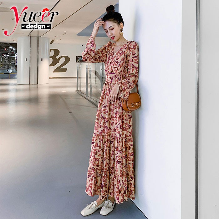 Đầm Voan Hoa Dáng Dài Thời Trang Hàn Quốc Dành Cho Nữ / S-2XL