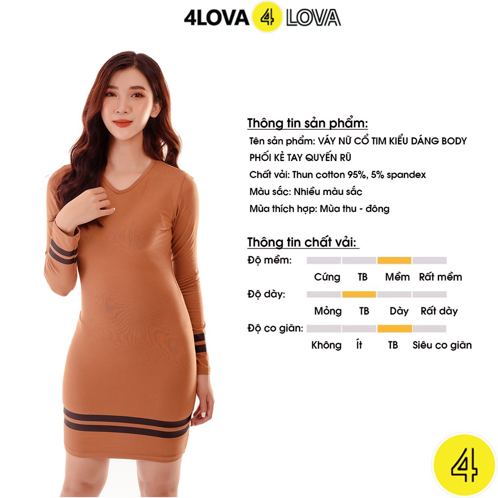 Đầm body dáng ôm cổ tim 4LOVA chất cotton trơn co giãn đa chiều nhiều màu sắc