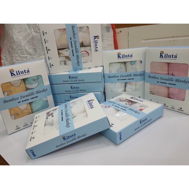 Hộp 2 khăn 100% sợi tre Kiluta chính hãng hàng cao cấp