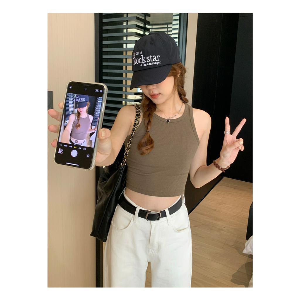 Xiaozhaniv Áo Croptop Hai Dây Ôm Dáng Vừa Vặn Với 4 Màu Tùy Chọn Phong Cách Hàn Quốc Cho