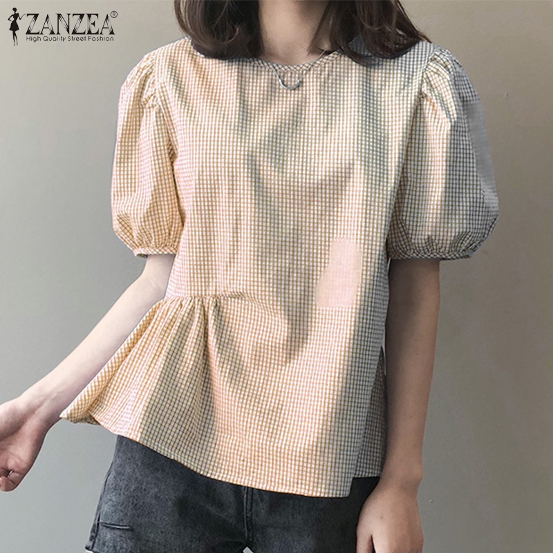 Áo tay lửng Zanzea họa tiết caro thời trang dành cho nữ