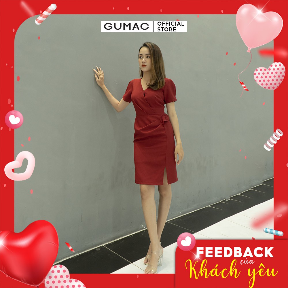 [Mã MABR07062 giảm 8% tối đa 50K đơn từ 249K] Đầm ôm nữ phối bèo GUMAC thiết kế quyến rũ màu đỏ DB5108 | BigBuy360 - bigbuy360.vn