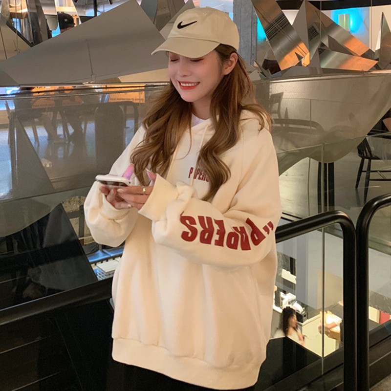 Áo hoodie Ulzzang nữ form rộng in chữ màu trắng hồng chất nỉ đẹp order quảng châu BST áo thu đông unisex Ulzzang 2020