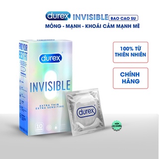 Bao cao su siêu mỏng durex invisible extra thin hộp 10 chiếc, tăng khoái cảm.