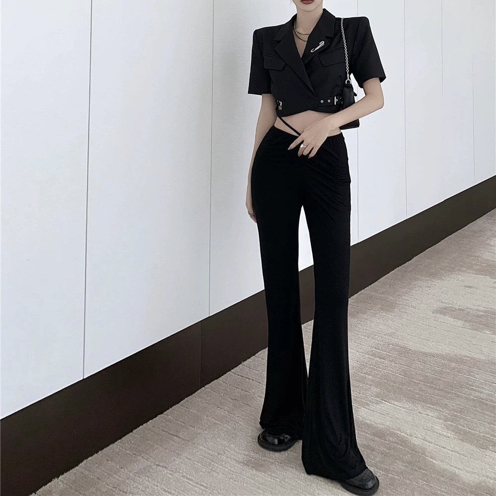 Quần Legging Dài Ống Loe Cột Eo, Cạp Cao Co Dãn - Tharo Clothing