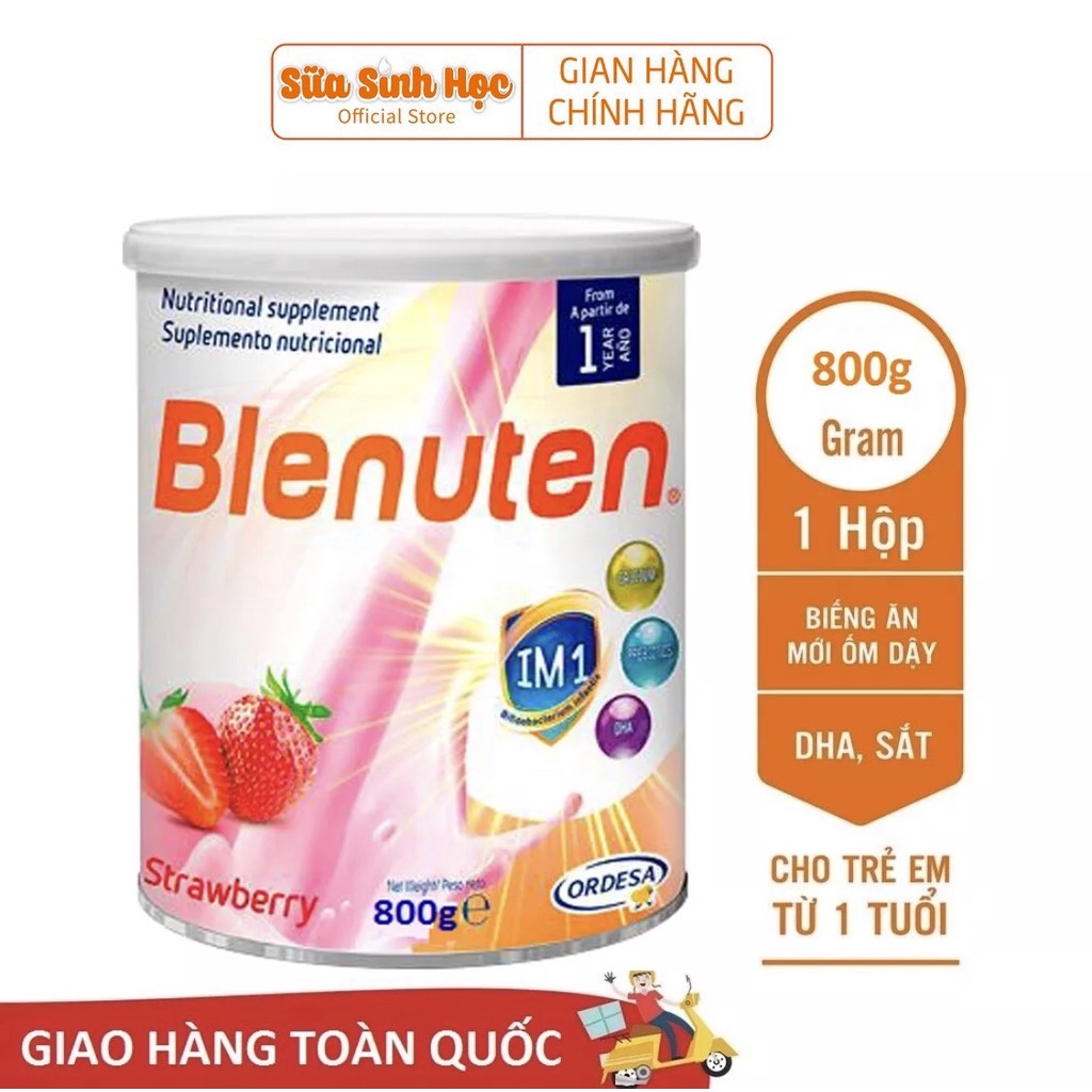 Sữa bột Blenuten tăng cân năng lượng cao vị Dâu nhập khẩu Tây Ban Nha 800g
