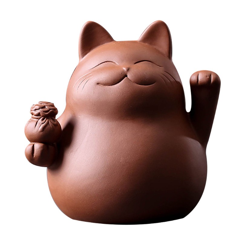 Khay Gốm Uống Trà Hình Mèo May Mắn Xinh Xắn