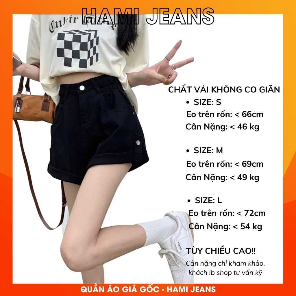 Quần short jean gấp lai cạp lưng cao quần đùi gấp lai quần short bò gấp gấu hàng loại đẹp