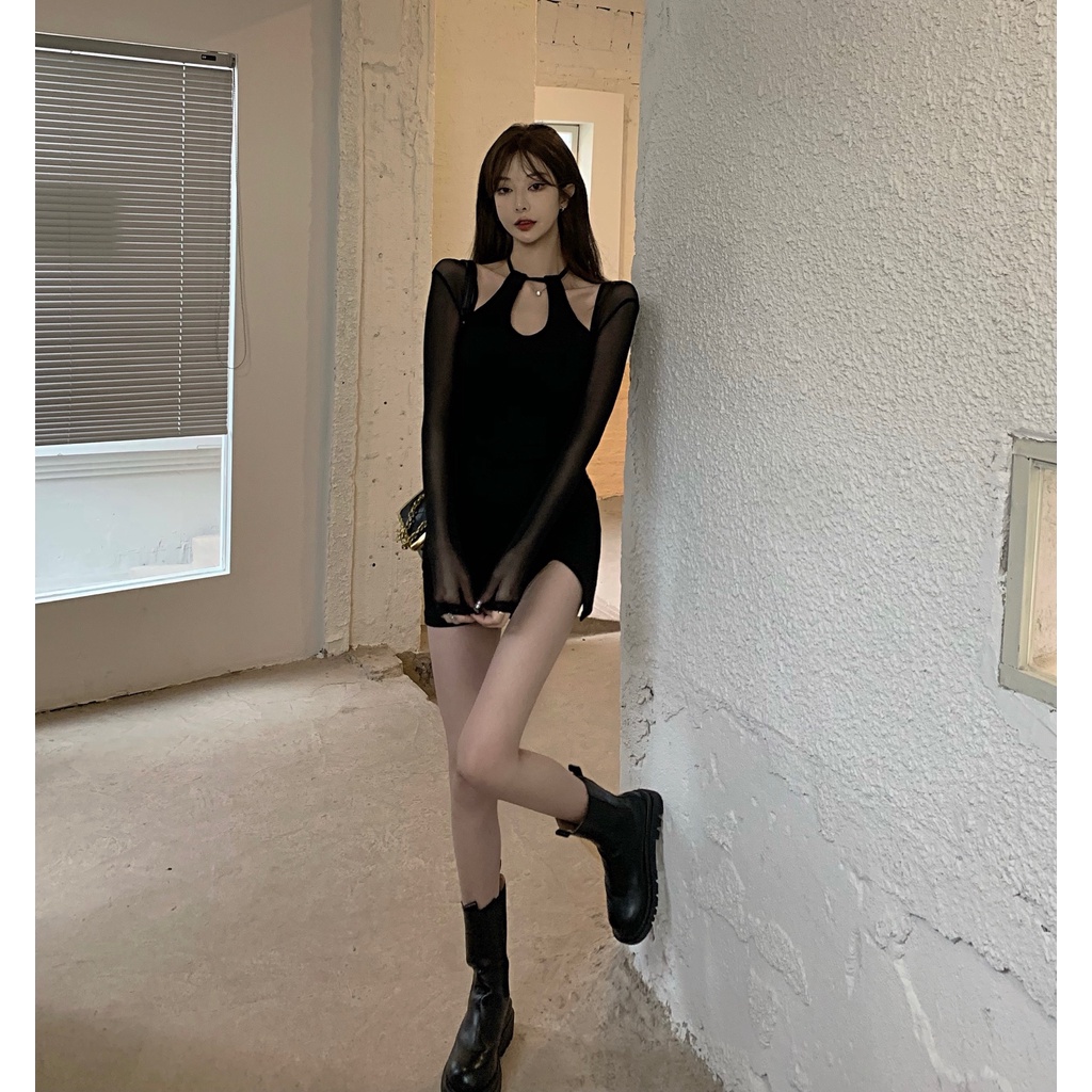 DUNEA Váy body Màu Đen Phối Lưới Quyến Rũ Cho Nữ