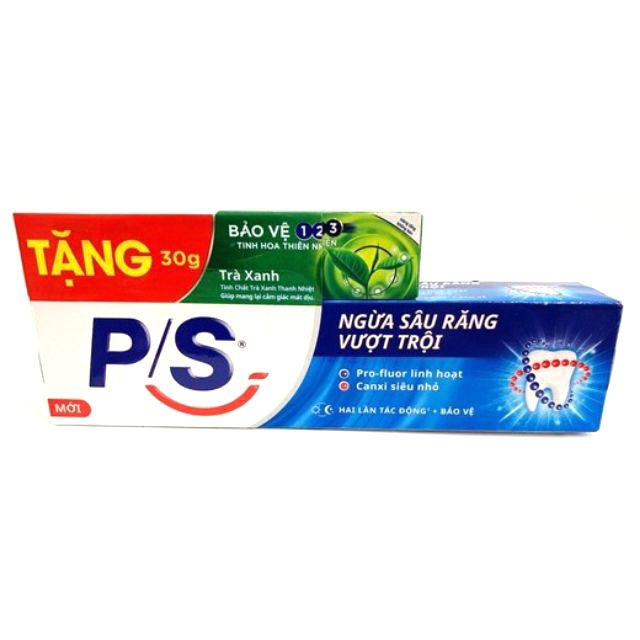 KEM ĐÁNH RĂNG P/S NGỪA SÂU RĂNG VƯỢT TRỘI 180G tặng p/s trà xanh 30g