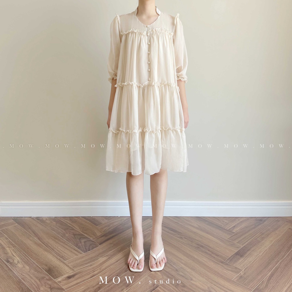 Váy bèo tầng tay lỡ chất liệu tơ tằm cao cấp  made by Mow studio