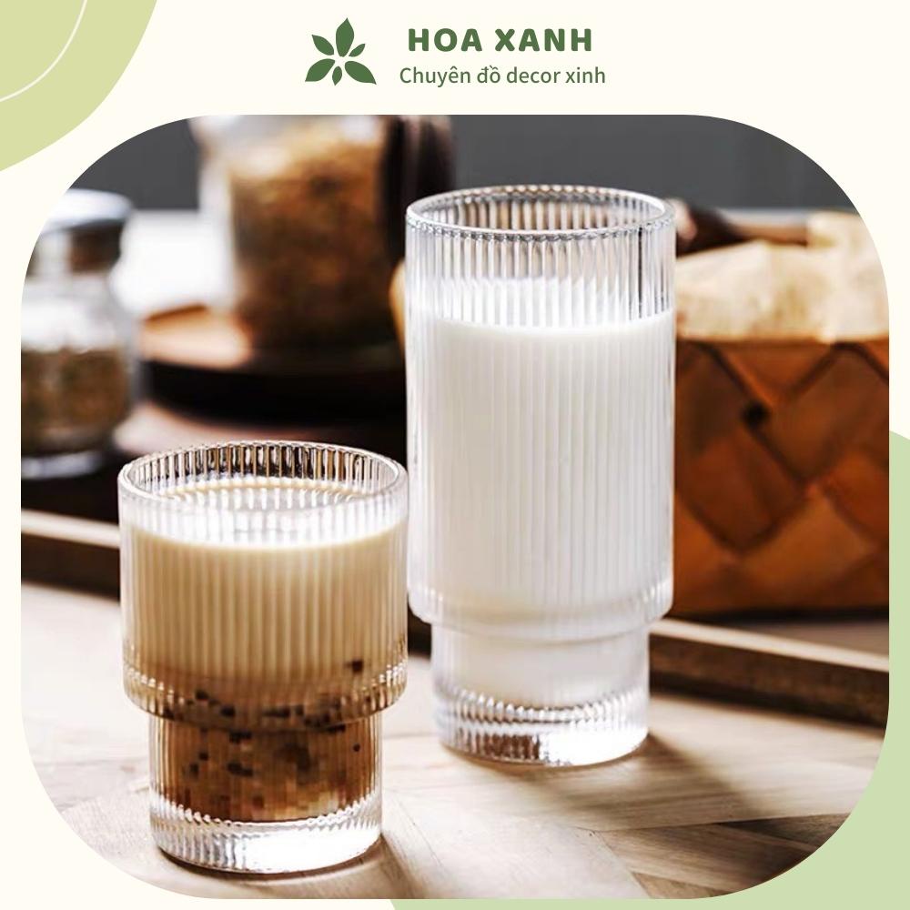 Ly thủy tinh hai tầng vân sọc - Phù hợp cho quán cà phê, uống sữa, trà, chụp hình decor