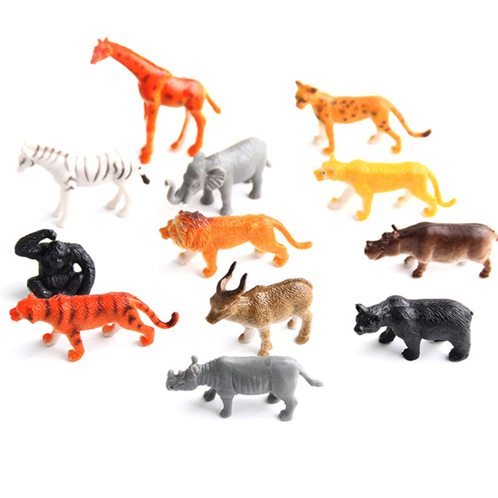 12pcs Plastic Zoo Animal Figure Model Kids Toy Set