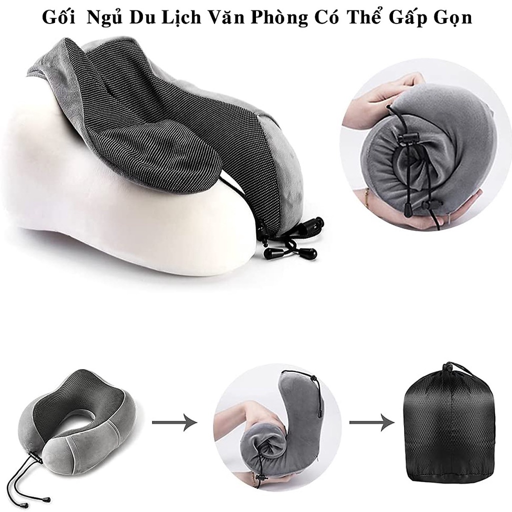 [Màu Xám Đậm] Gối Ngủ Văn Phòng Du Lịch Chữ U Tặng Kèm Bịt Mắt, Bịt Tai Chống Mỏi Chất Liệu Memory Foam - Hãng dododios