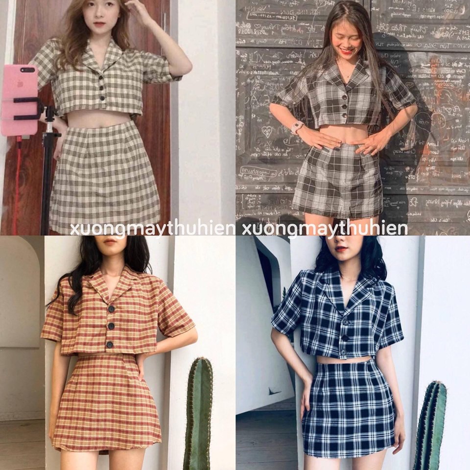SET VÁY CHÂN VÁY KẺ / SET ÁO VEST CRT MIX CHÂN VÁY KẺ VINTAGE