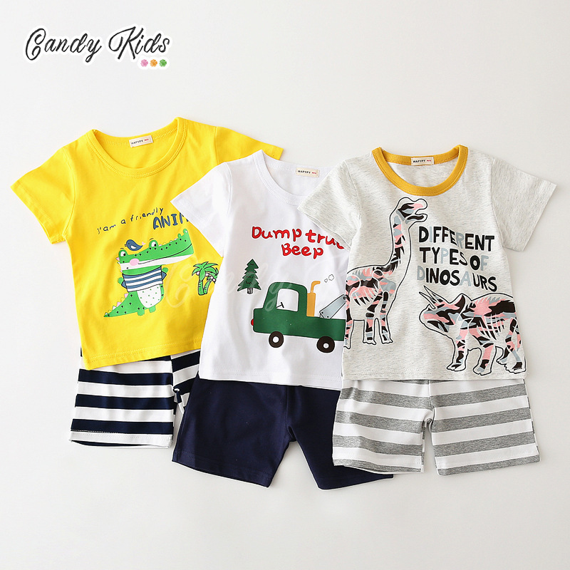 Set Đồ Bộ Ngắn Tay In Họa Tiết Dễ Thương Dành Cho Các Bé