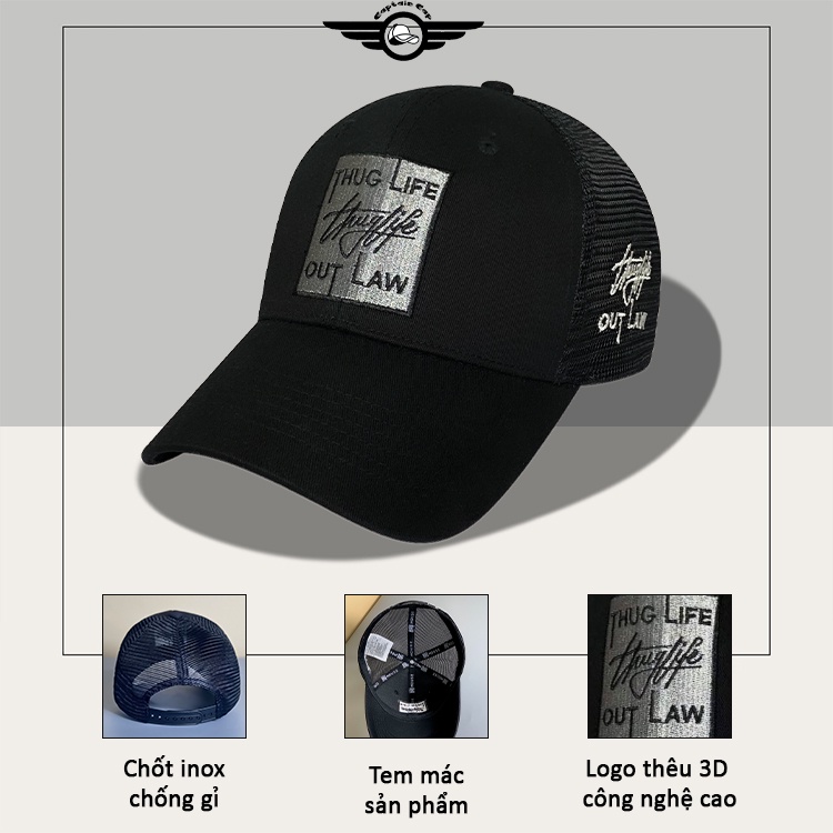 Mũ lưỡi trai Thuglife lưới màu đen cá tính dành cho cả nam và nữ full hộp để làm quà tặng
