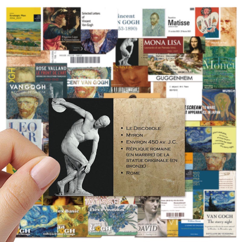 Bộ 50 Miếng Dán Trang Trí Chống Nước Hình Tranh Sơn Dầu Nghệ Thuật