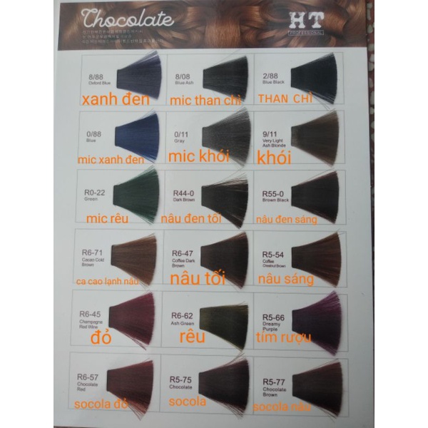 Mầu nhuộm cân bằng phủ bạc chocolate hương thơm phủ bạc tốt. chỉ cần pha mầu và oxi và nhuộm.mùi thơm cafe
