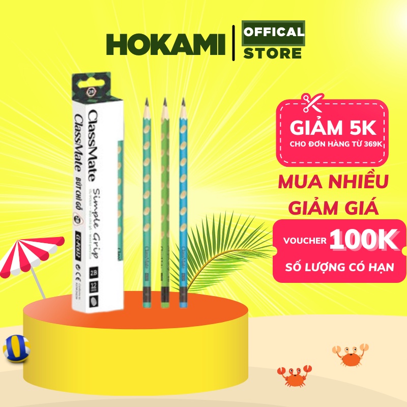 Bút chì gỗ định vị có tẩy CLASSMATE cao cấp - Bút chì định vị 2B - HOKAMI STORE