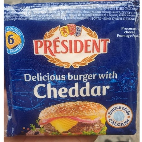 Phô mai lát cheddar president cục 100 g(6 lát dầy) hamburger