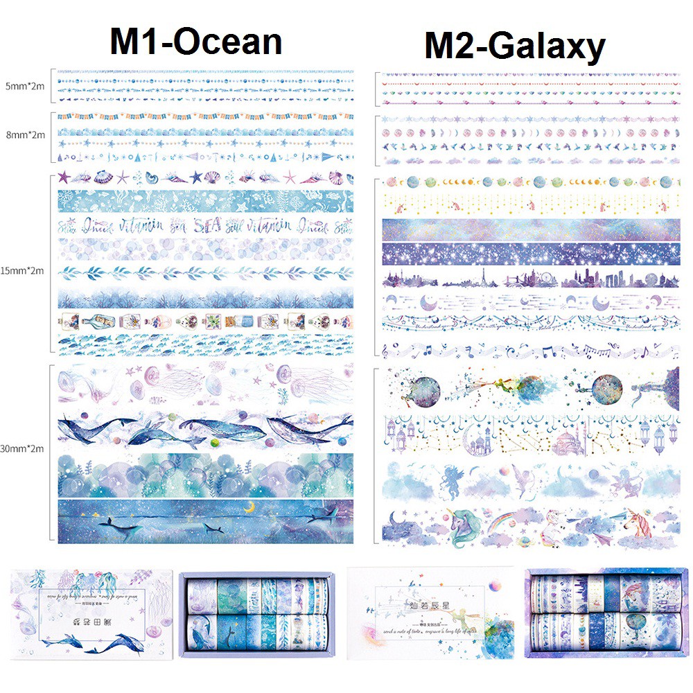 Set 20 Cuộn Băng Dính Washi Tape Trang Trí Scrapbook, Planner