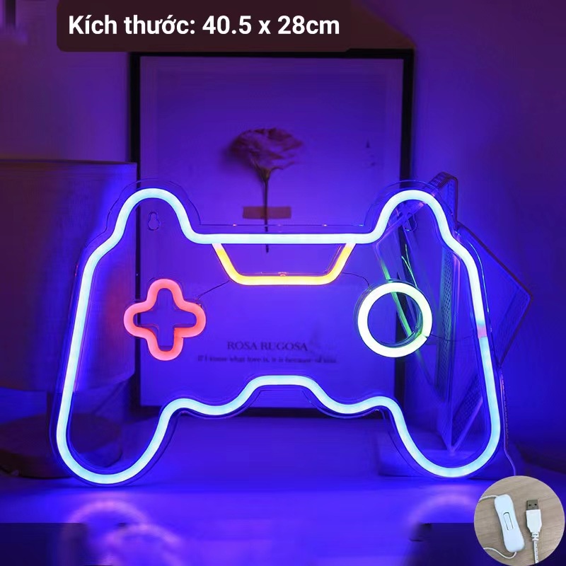 Đèn led neon size lớn tạo hình máy game, tai nghe, Squid Game decor phòng gaming, góc làm việc