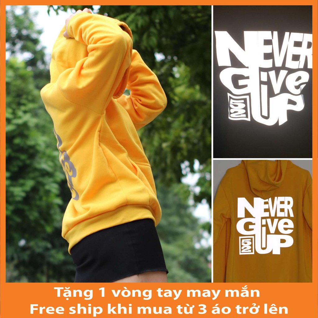 Áo Hoodie Nam Nữ Chất Nỉ Có Mũ Phản Quang Never give up