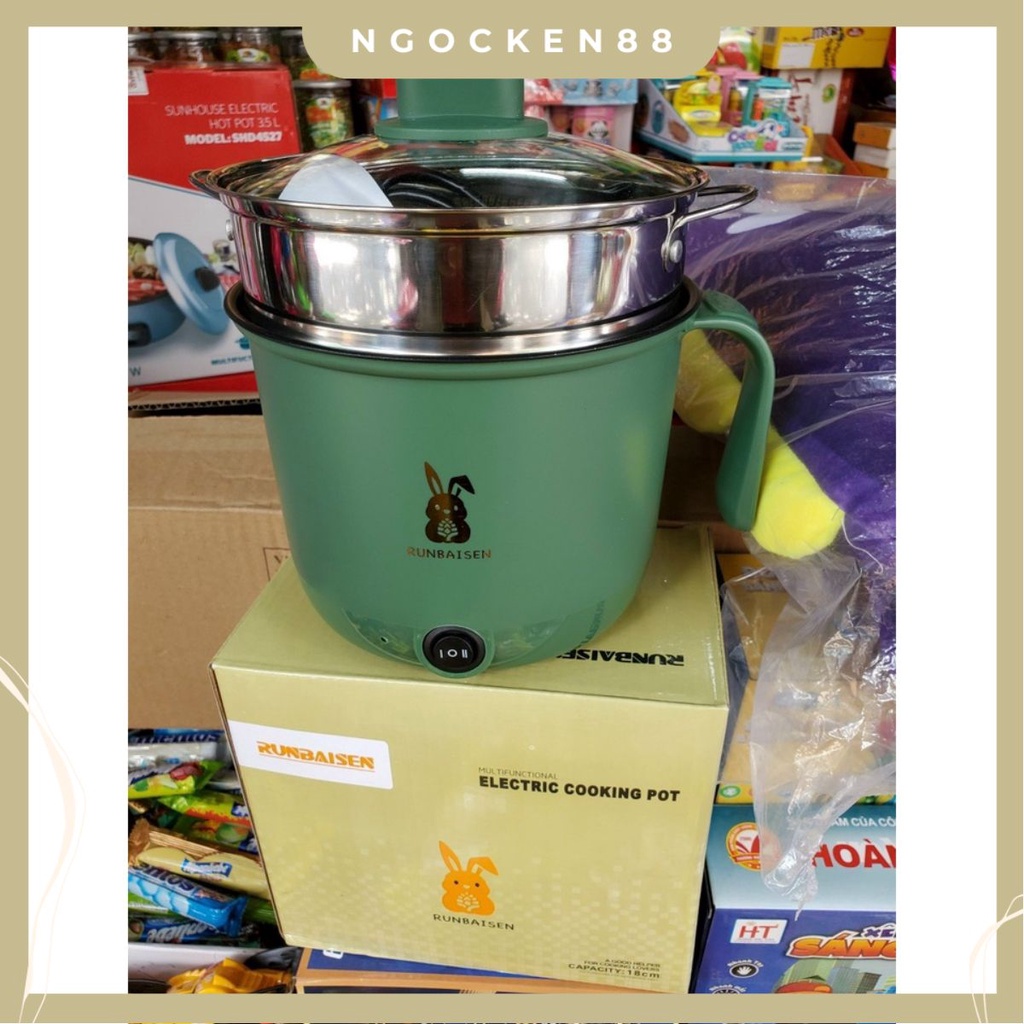 Nồi lẩu điện đa năng mini kèm giá hấp inox có tay cầm tiện lợi Cooking Pot dung tích 1.8 lít – Ngọc Ken Shop