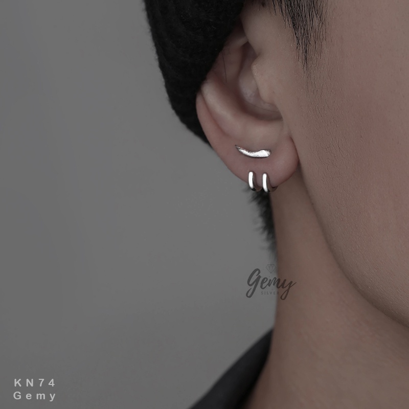 Khuyên tai bạc nam móc cong 925 phong cách unisex Silver Tusk 2 (1 chiếc) | GEMY SILVER KN74