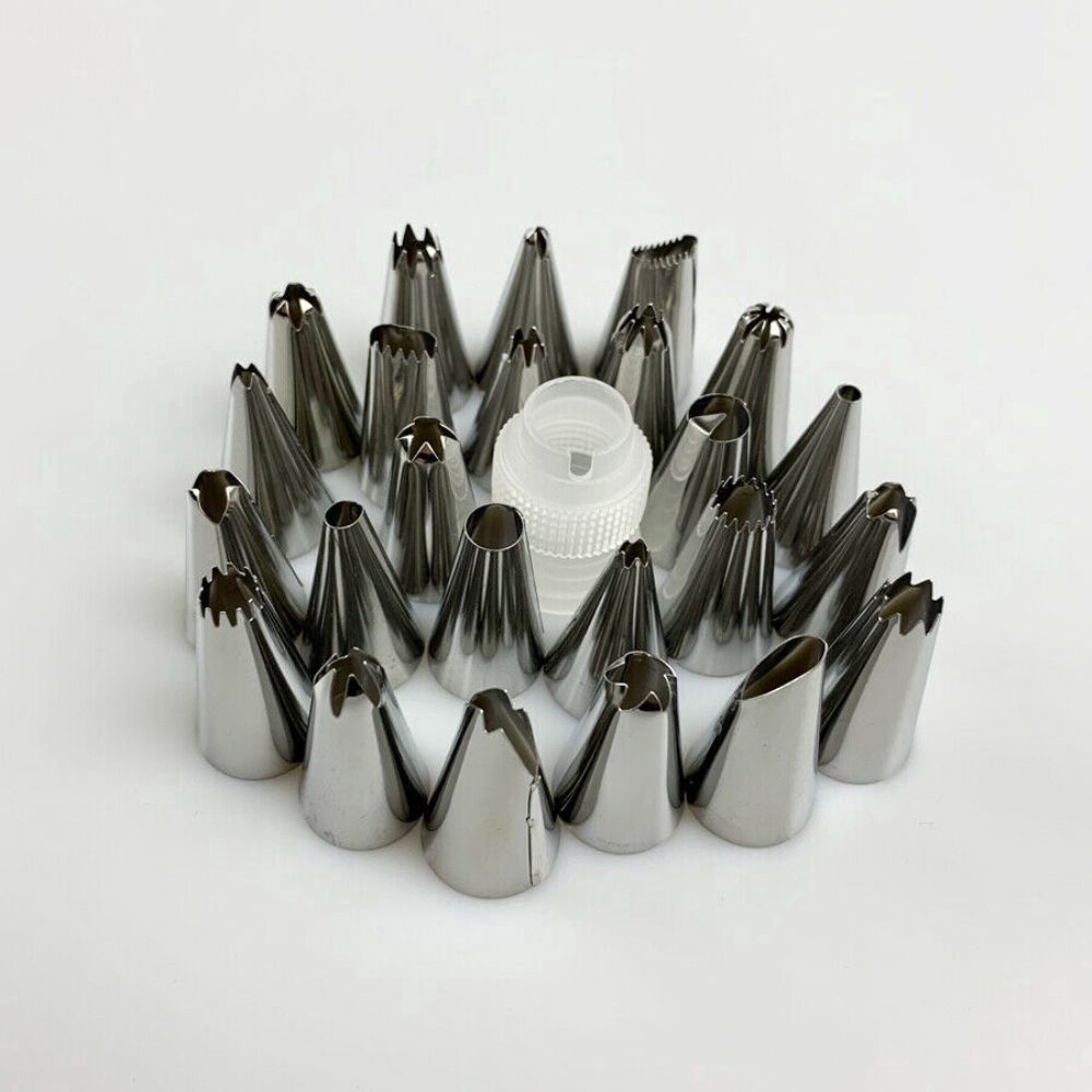 Set 6 Hoặc 24 Đuôi Bơm Kem Trang Trí Bánh Bằng Silicone Và Thép Không Gỉ Tiện Dụng