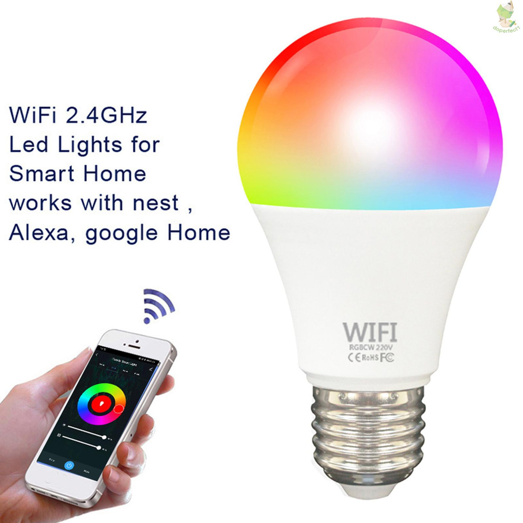 Fcmila TY007 Smart WiFi Light Bulb LED RGB Color Changing Compatible with Amazon Alexa/Google home/IFTTT/Tmall Genie No Hub Required A19 E27 Multicolor Tuya/SmartLife APP Control 220V