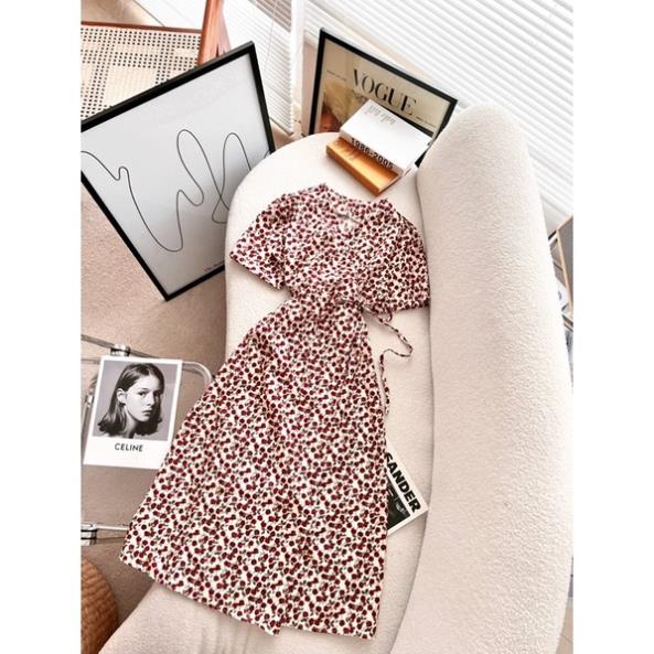 Váy Hoa Nhí Đầm Nử Cổ Đắp Chéo Dáng Suông Chất Vải Dày Dặn Phong Cách Ulzzang Siêu Tôn Dáng.